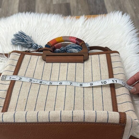 Fossil Cream and Brown Tote with Colorful Handles - Picture 5 of 7